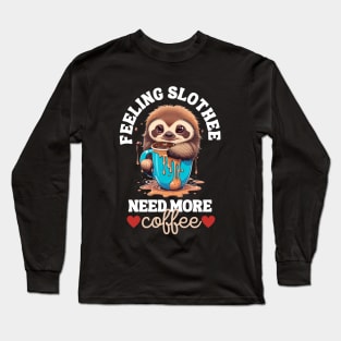 Funny Sloth Caffeine Black Long Sleeve T-Shirt